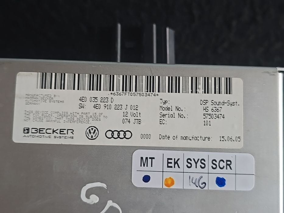 Amplificador de Som Becker Audi A8 D3 4e 2003- EPC OEM