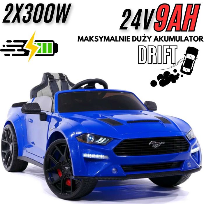 Autko z FUNKCJĄ DRIFTU Ford Mustang 600W 24V pilot mp3 światła