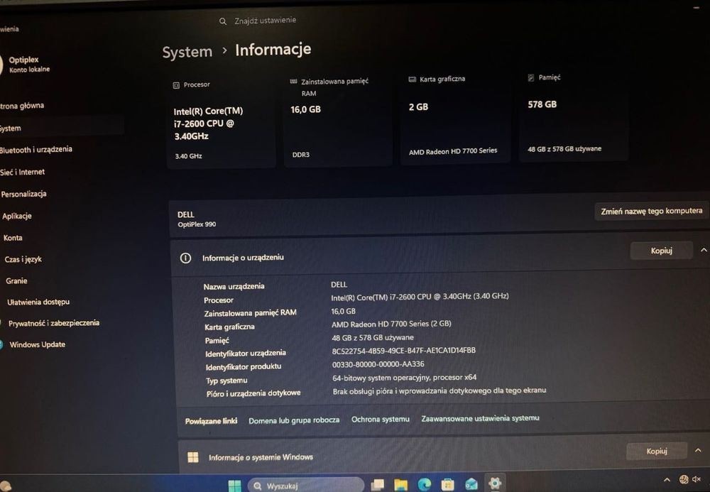 Dell OptiPlex 990 i7 / 16 GB RAM / SSD + HDD / Radeon R7 250 / Windows 11 Pro