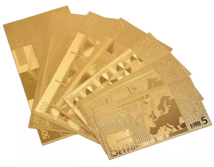 Notas Euro banhadas folha ouro