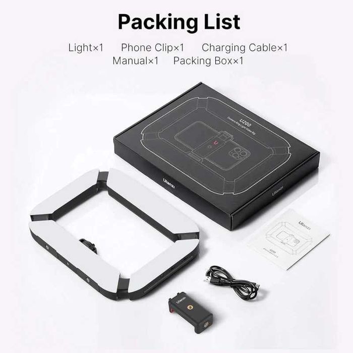 Ulanzi U200 Suporte de Luz Gravação Móvel/DSLR c/ Bateria Recarregável