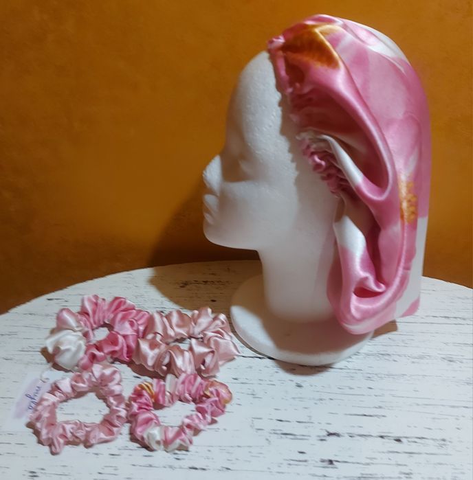 Jedwabny czepek rozmiar L +4 scrunchies
