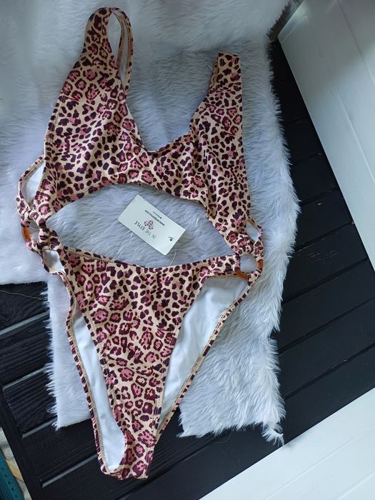 Стильний леопардовий суцільний купальник з високою посадкою розмір С