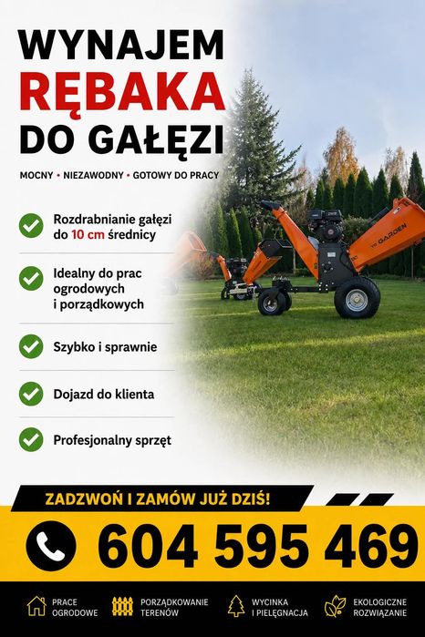 Prace ogrodnicze rębak wertykulacja glebogryzarka zagęszczarka koszeni