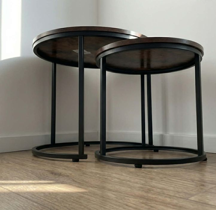 2x Stolik Kawowy Okrągły Industrialny Loft Ława Stolik Boczny Nocny