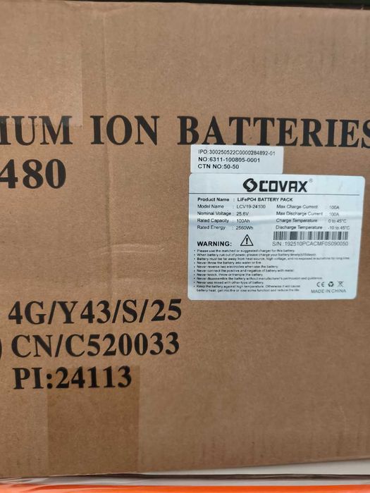 Акумулятор 24V 100Ah LiFePO4 COVAX для інвертора, безперебійника, ДБЖ