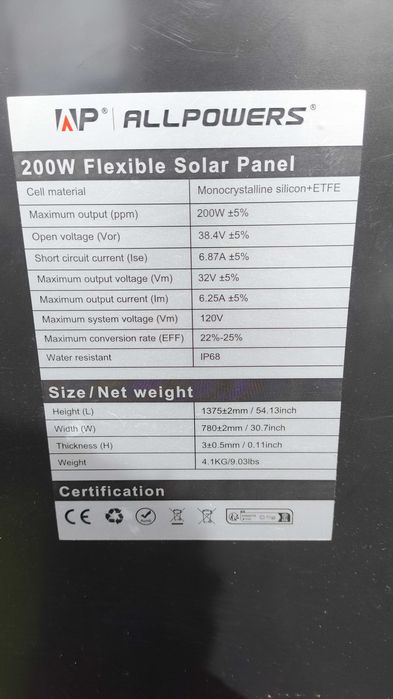 AllPOWERS SF200 200W Panel Solarny Elastyczny Fotowoltaiczny PV Monokrysztal Jak Nowy Okazja!!