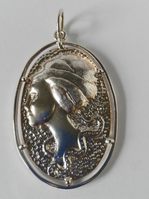 SREBRNY duży wisiorek PRL Warmet Kamea dł.6,8cm