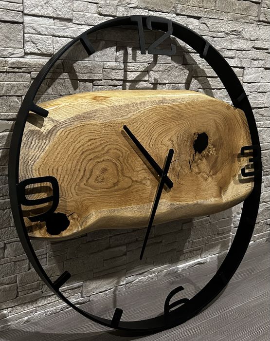 Zegar w stylu loft z drewna dębu - średnica 60 cm