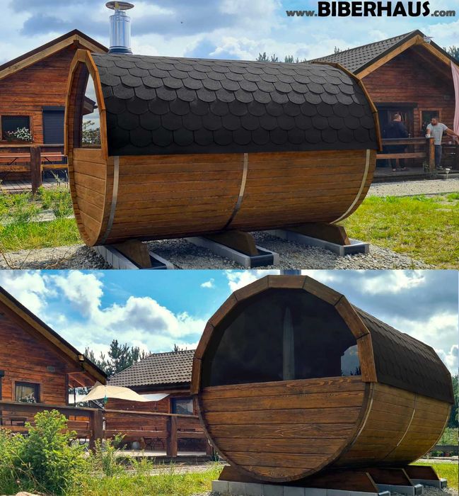 SAUNA Ogrodowa 300 cm + OKNO 50% + GRATIS Beczka 500L + Akcesoria