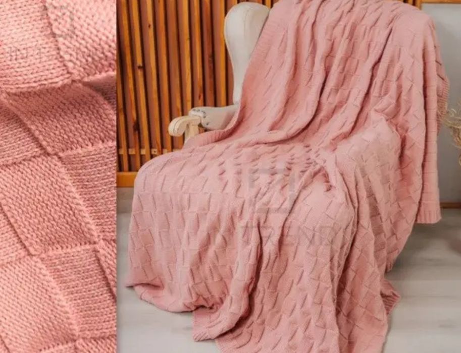 Плед 220*230 вязаный розовый. Плед Турция