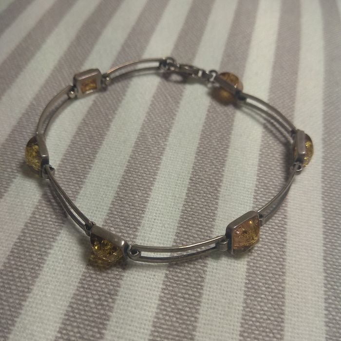 Srebro i Bursztyny, elegancka bransoletka