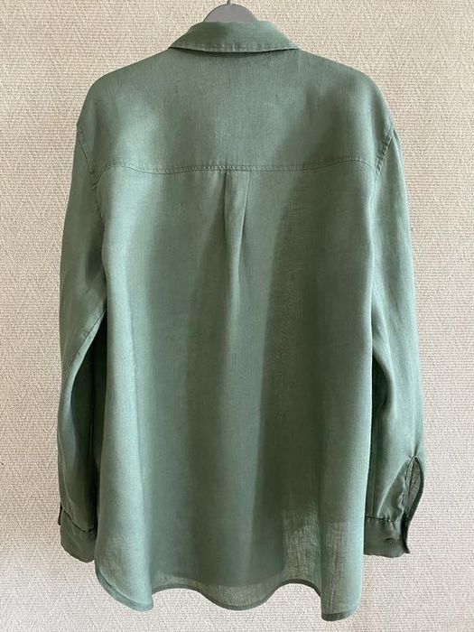 Льняная оверсайз рубашка h&m 100% лен, хаки, s
