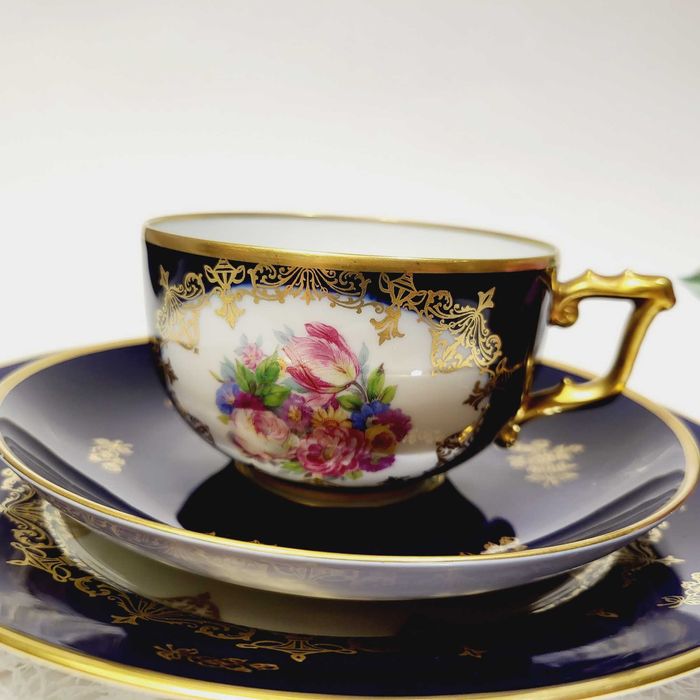 Антик Rosenthal чайное трио 1930-е, глубокий кобальт,золото, Rosalinde