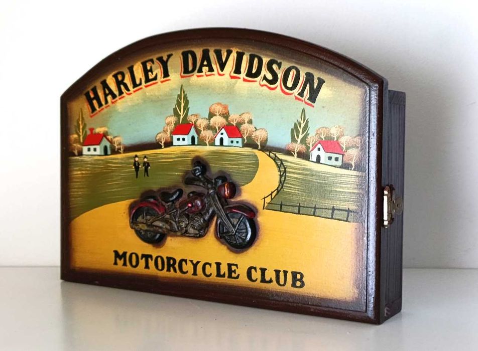Chaveiro Harley Davidson em relevo pintado à mão