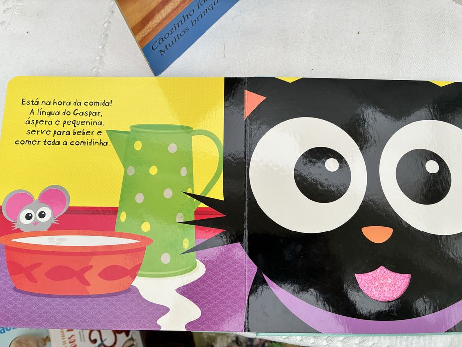 Livros Toca e Sente com texturas Caezinhoa e Gato Gaspar