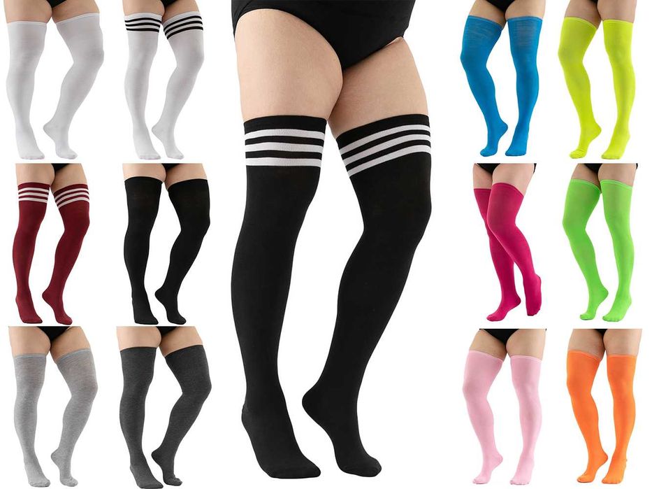 Гольфи Plus Size чорні панчохи бавовняні зі смужками xxl заколінки хл