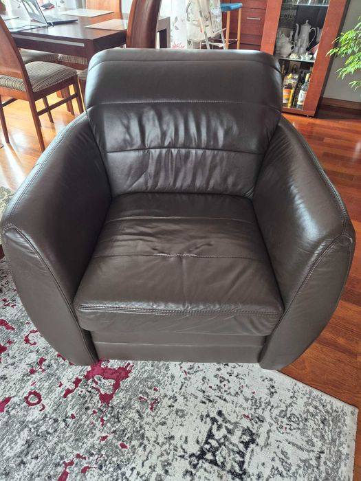 Kanapa narożna skórzana 245x268 rozkładana, fotel i pufa gratis!