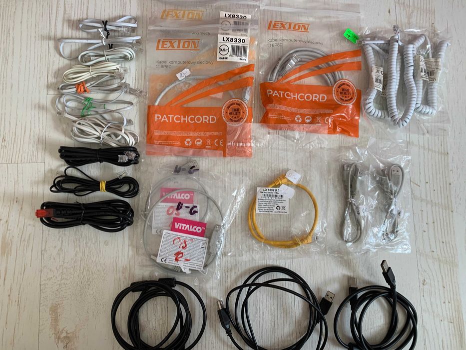 Zestaw kabli RJ10, USB, telefoniczny, drukarkowy, sieciowy