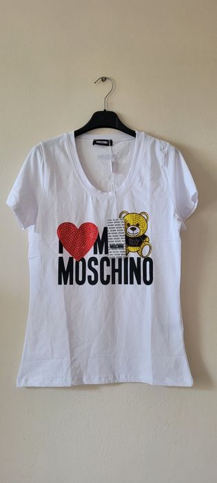Nowa damska biała bluzka t-shirt Moschino cekiny XL