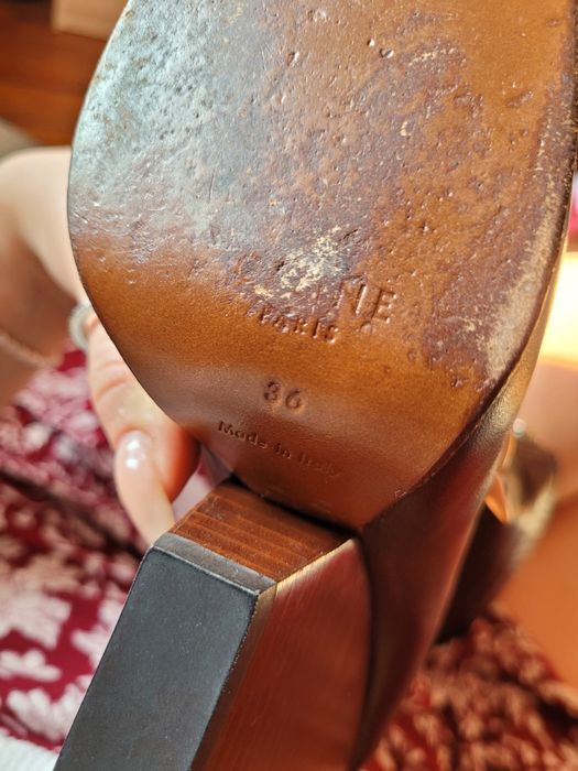 Skórzane brazowe botki na obcasie Celine 36
