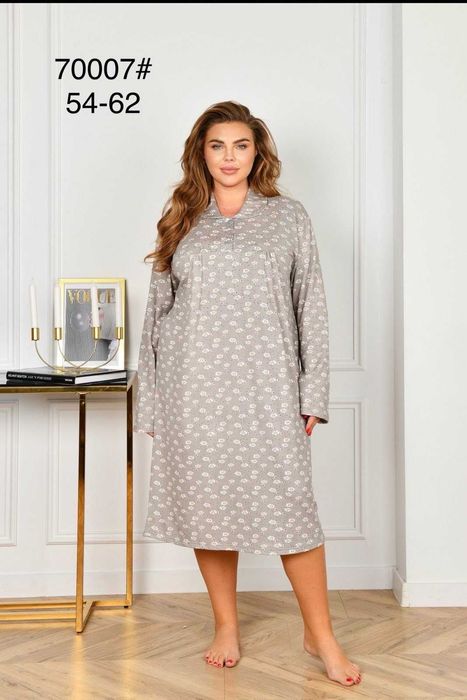 Женская ночная рубашка теплая с начесом трикотаж / Ночнушка 54р-62р