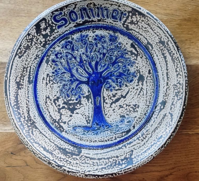 Artystyczny Talerz Dekoracyjny-Motyw Drzewa Życia-Kobaltowa Ceramika