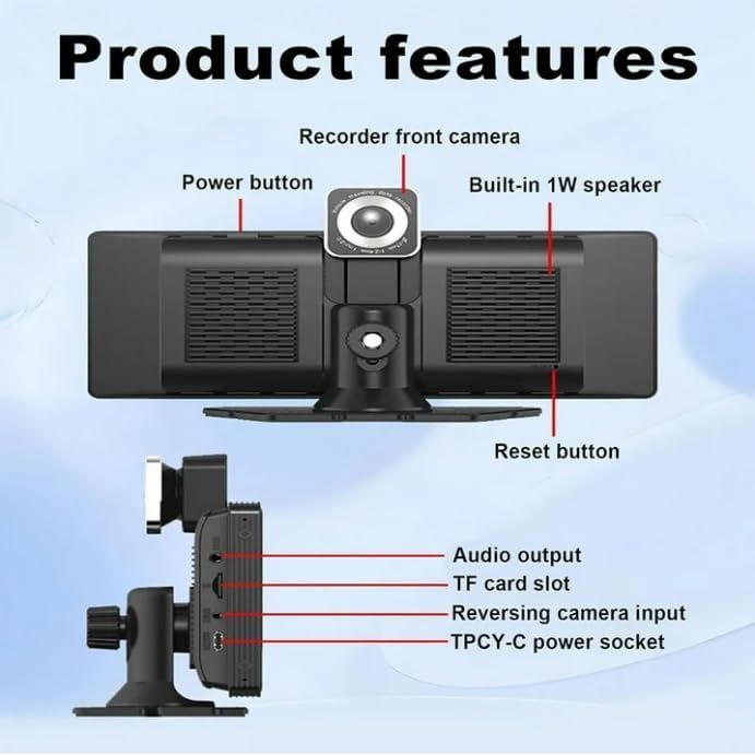 CarPlay 2025 — портативний смарт-екран 10.26″ з 4K відеореєстратором