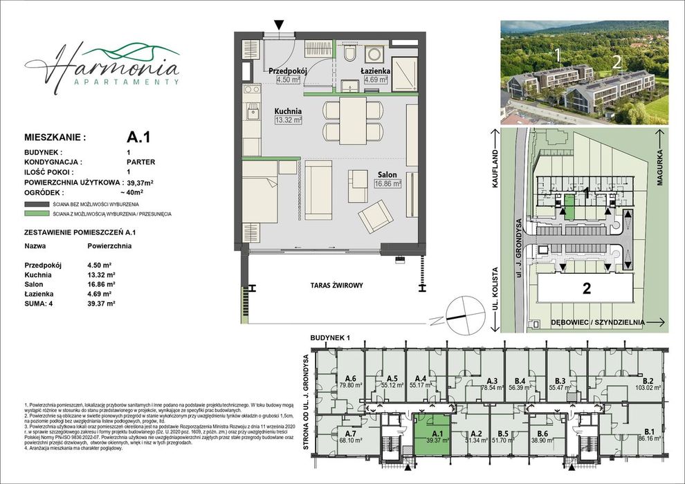 Apartament A.1 - 39,37 Mkw / Parter/ 1 Pokój/ Z Ogródkiem 40Mkw