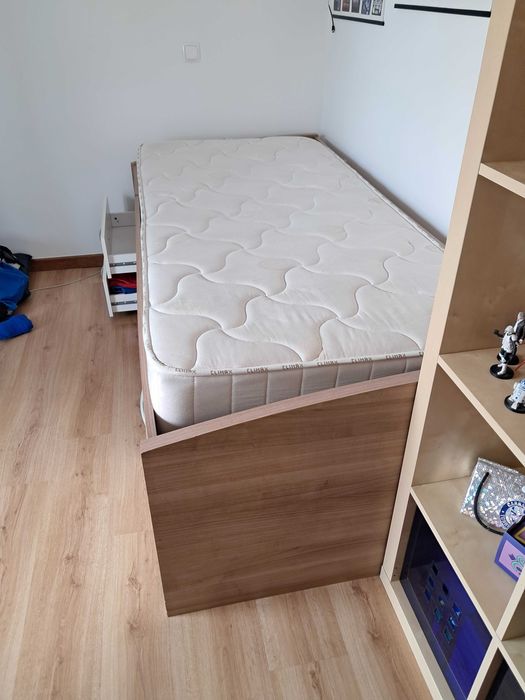 Cama Solteiro/Criança com Arrumação + Estrado + Colchão