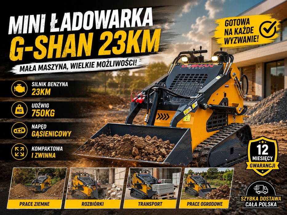 Mini ładowarka G-SHAN silnik benzyna 23KM 750kg gąsienicowa  mocna