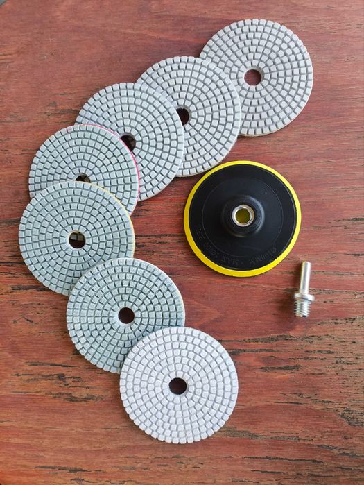 Komplet 7 Sztuk Tarcze + Dysk Drobiny Diamentowe Szlifowania Poler M14