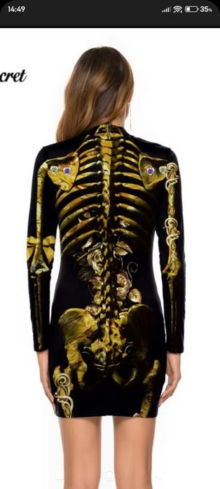 Sukienka kostium na Halloween L czarna złota szkielet 3d cosplay party