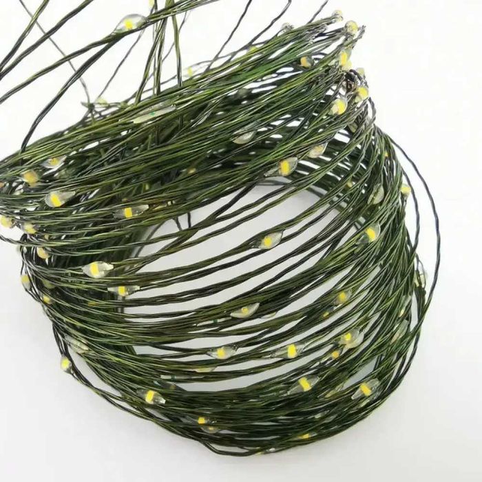 только ОПТ. Гірлянда роса нитка 100м теплий білий, зеленому дроті