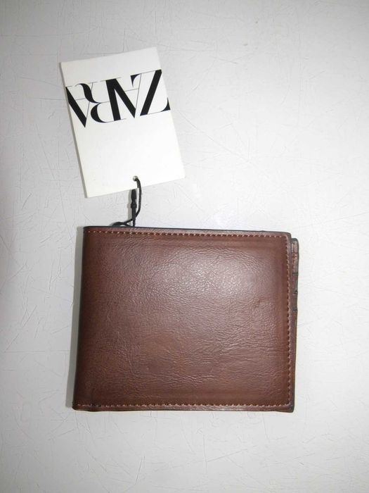 Nowy mały kieszonkowy brązowy portfel męski ZARA 11cm x 9cm