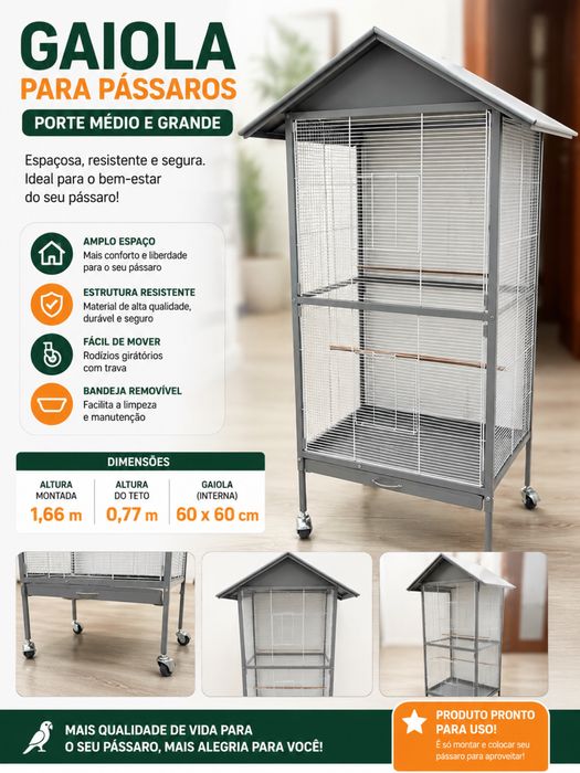 Gaiola para Pássaros de Porte Médio e Grande – €150 (Negociável)