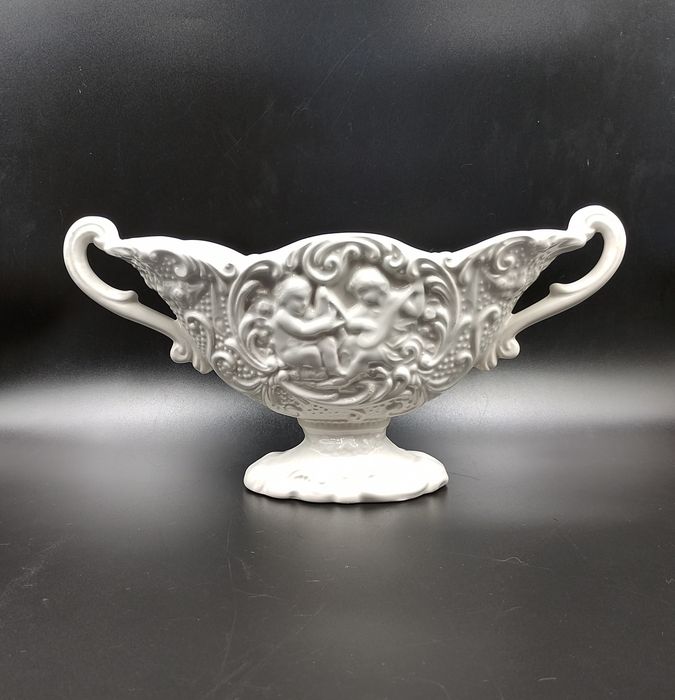 Ceramiczna żardiniera osłonka wazon ceramika putto włoska antyk retro fajans