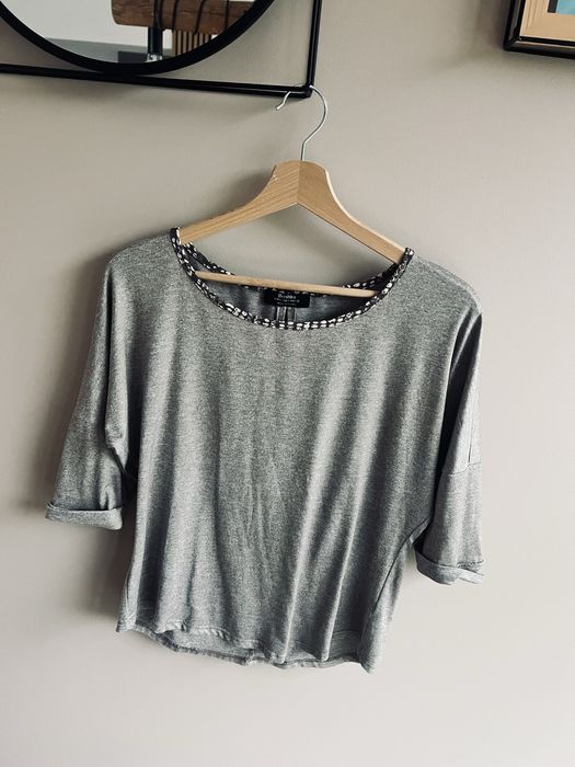 Bershka modna bluzka beżowo-brązowa rozmiar S