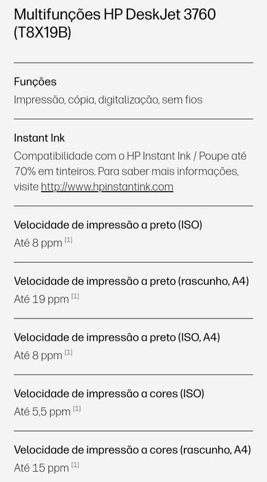 Impressora/Digitalizador HP DeskJet 3760 - Nova