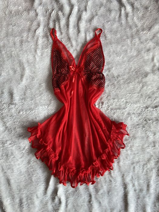 sexowna czerwona halka nocna piżama