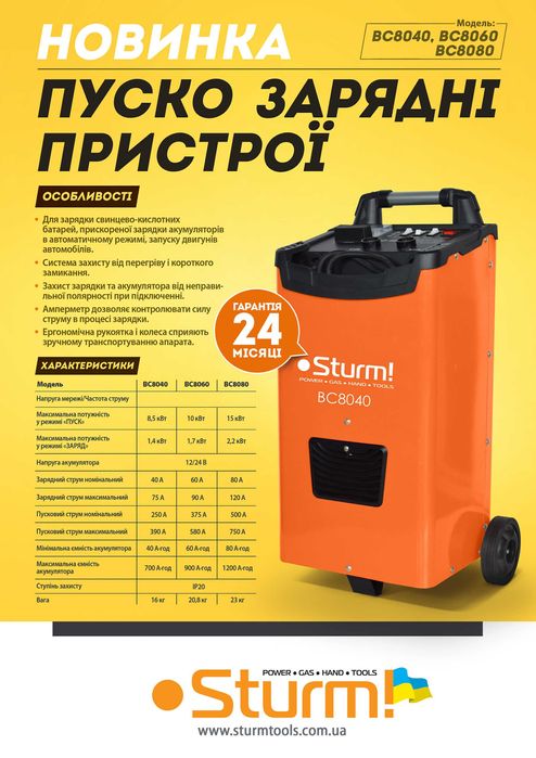 Пуско-зарядний пристрій Sturm BC8060 12/24В