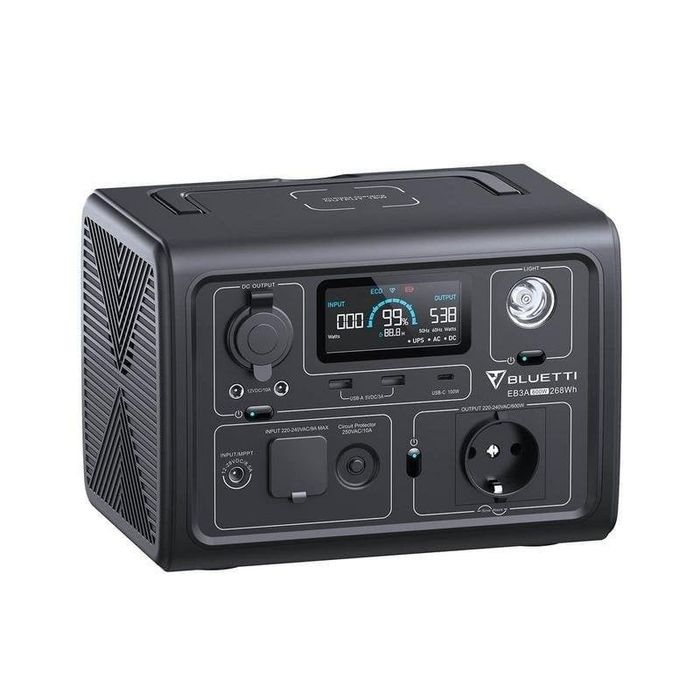 Estação de energia Bluetti EB3A 268,8Wh 1 AC 2 USB-A 1 USB-C Bateria LiFePO4 Carregamento Solar Tela LCD