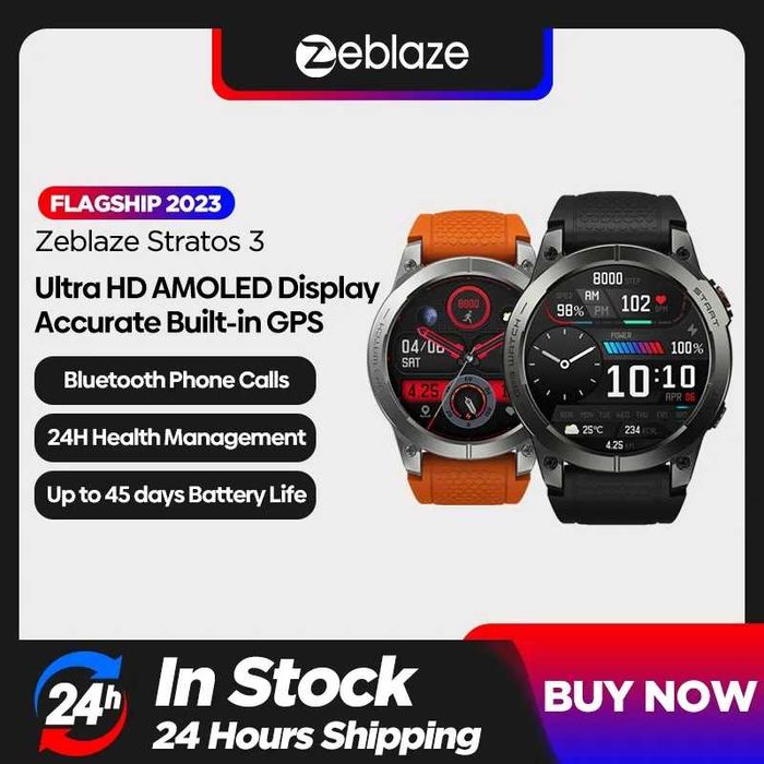 Zeblaze Stratos 3 GPS Amoled GorillaGlass Nowy Folia Orange Smartwatch
