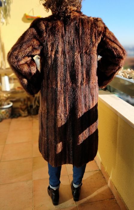 Casaco comprido em pele de Marta genuína