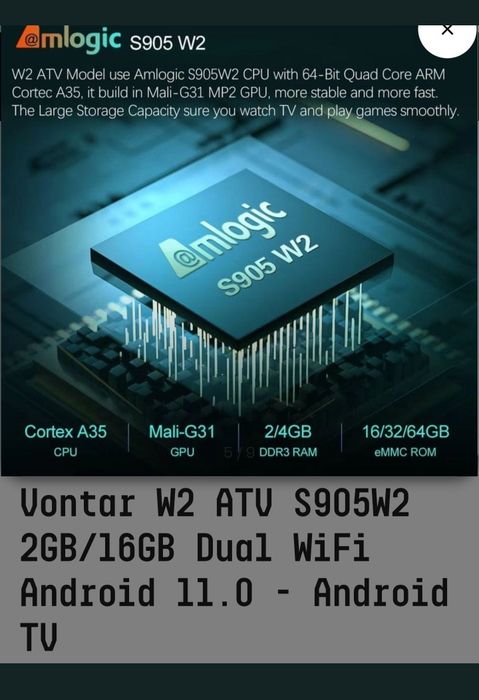 Box Android Vontar w2 2gb/16gb ram como nova  voice control