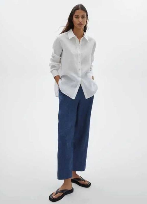 Cиние укороченные льняные брюки/льняні брюки massimo dutti s 34-36р