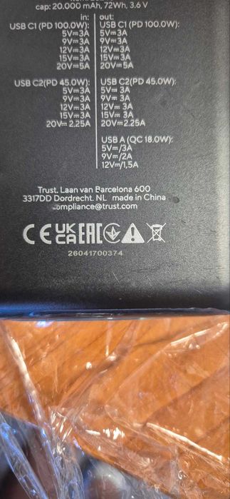 Потужні павербанки 100W Trust Laro 20000 mAh (USB-C Power Delivery) — для ноутбука, смартфона. Гарантія 6  місяців!