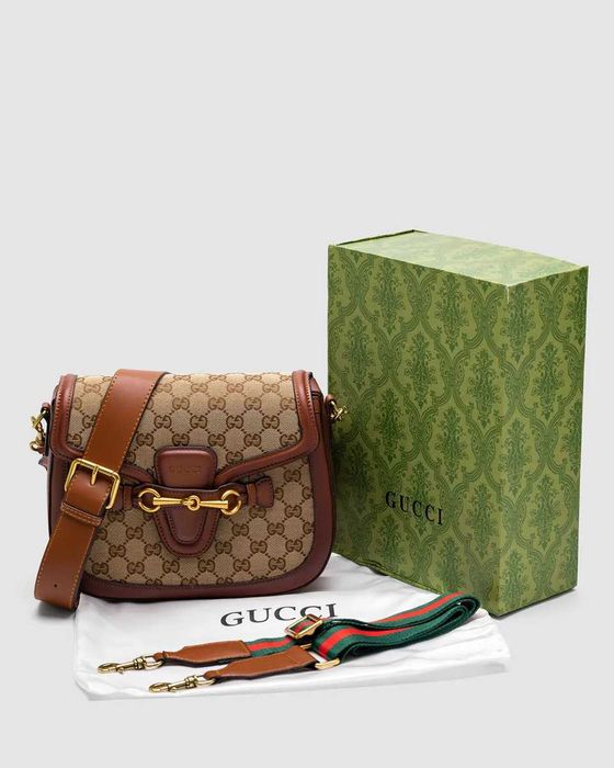 Сумка жіноча Gucci Lady Web GG Canvas Shoulder Bag Brown/Canvas/Gold 1:1