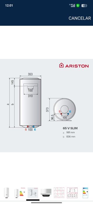 Termo 65 litros Ariston
