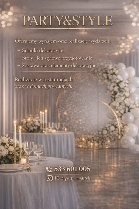 Ścianki dekoracyjne i aranżacja stołów na imprezy
